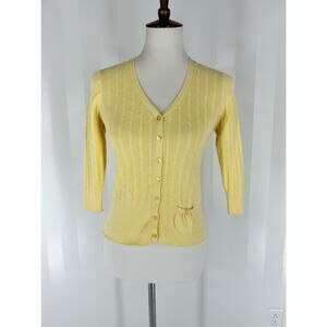 LOFT Women’s Yellow Button Up 3/4 Sleeve Lightweight Sweater Sz M